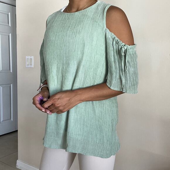 NSR Anthropologie Green Cold Shoulder Top Size XL - Picture 12 of 13